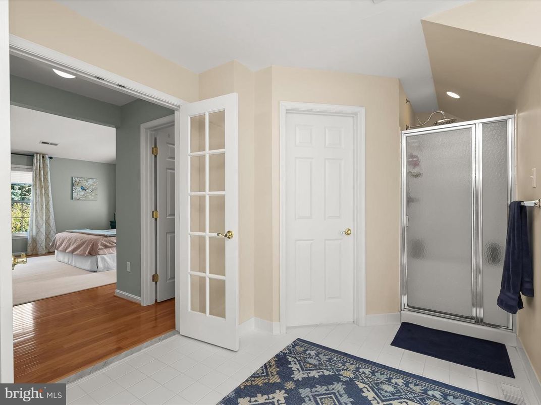 Bathroom, Bedroom, Glass Shower, Interior, Recessed Lighting, Wood Texture Flooring