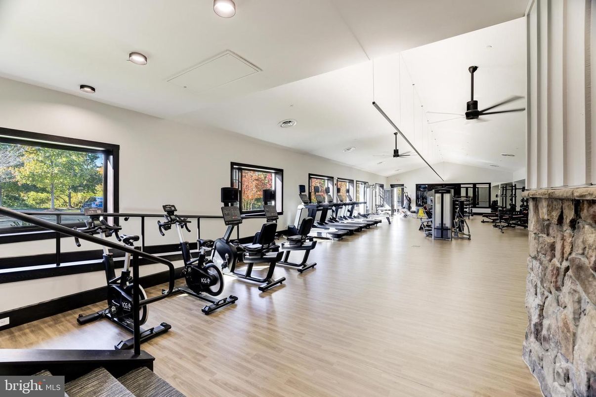 Fitness Equipment, Gym, Interior, Recessed Lighting, Wood Texture Flooring