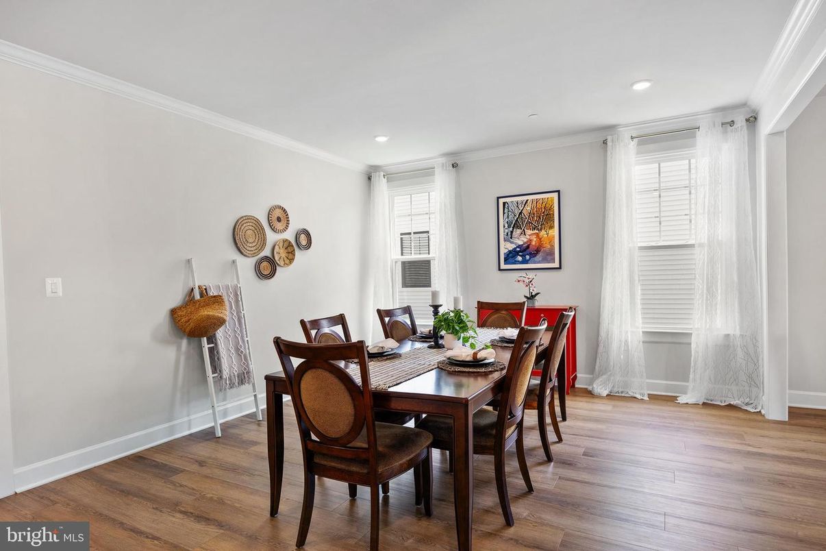 Dining room, Interior, Recessed Lighting, Wood Texture Flooring