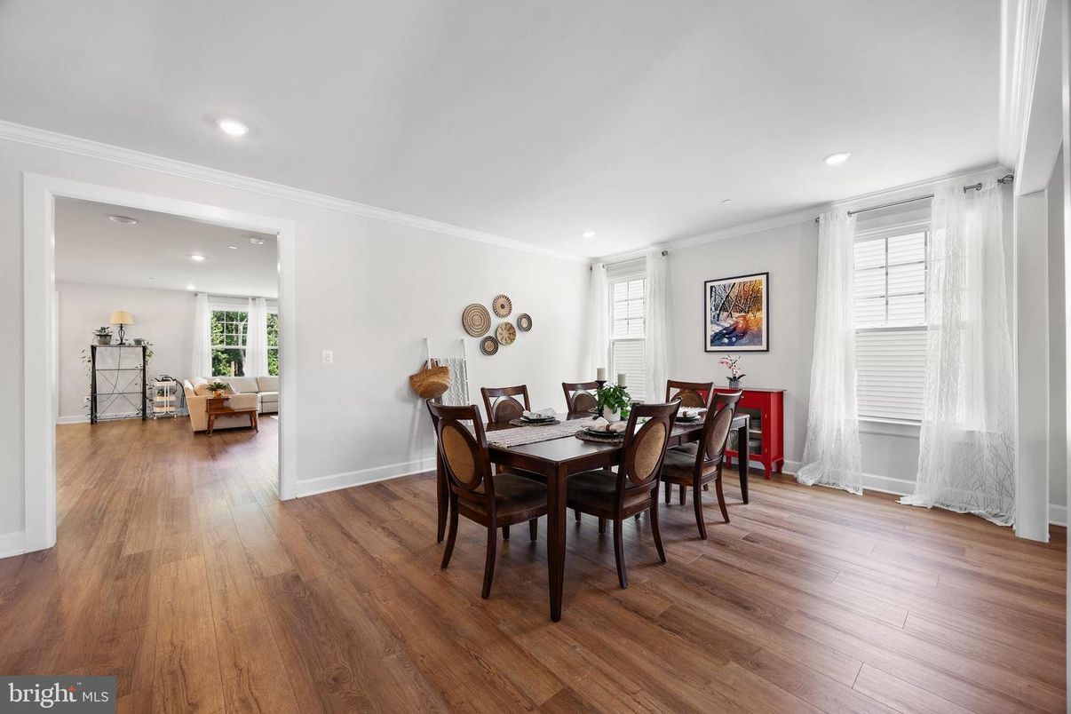 Dining room, Interior, Recessed Lighting, Wood Texture Flooring