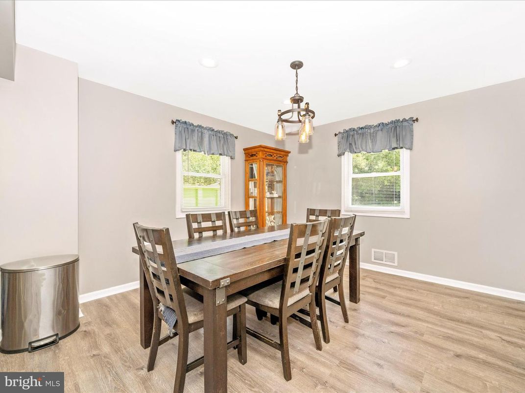 Dining room, Interior, Pendant Lights, Recessed Lighting, Wood Texture Flooring