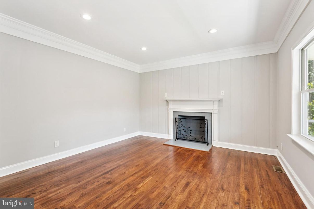Empty room, Fireplace, Interior, Recessed Lighting, Wood Texture Flooring