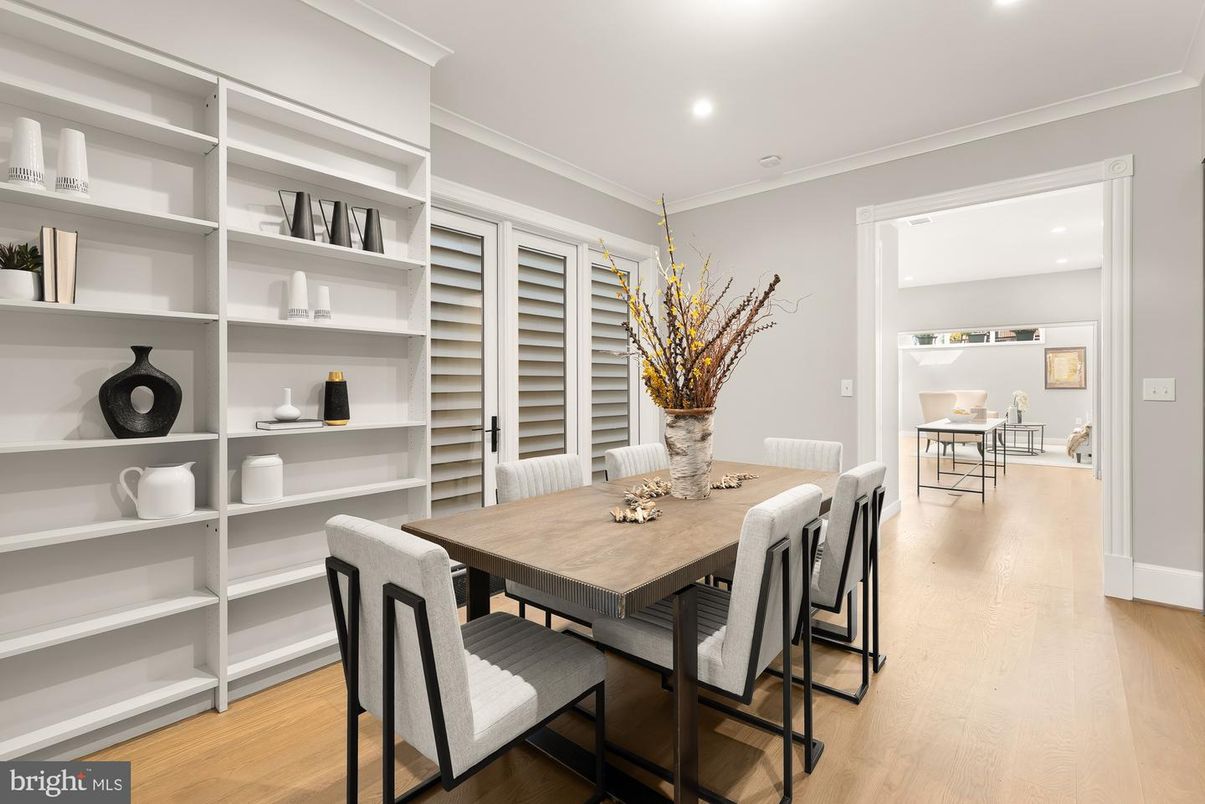 Dining room, Interior, Recessed Lighting, Wood Texture Flooring