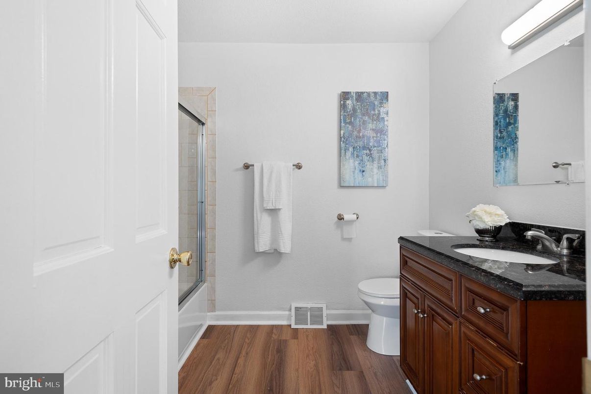 Bathroom, Glass Shower, Interior, Wood Texture Flooring