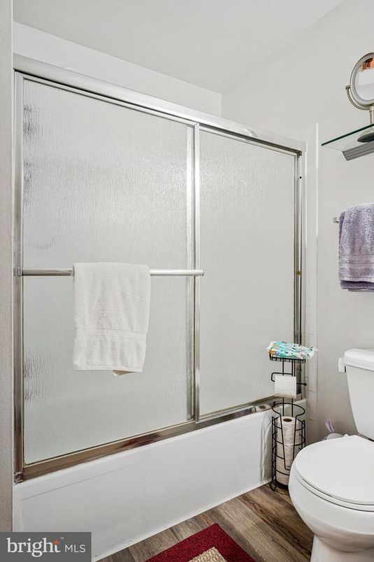 Bathroom, Glass Shower, Interior, Wood Texture Flooring