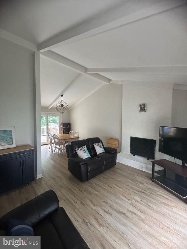 Dining room, Fireplace, Interior, Living room, Wood Texture Flooring