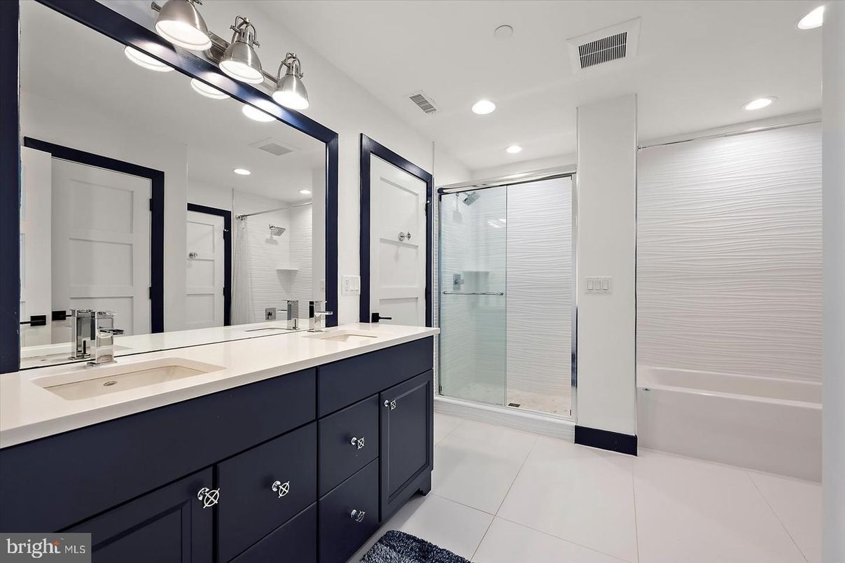 Bathroom, Dual Sink Vanities, Glass Shower, Interior, Recessed Lighting
