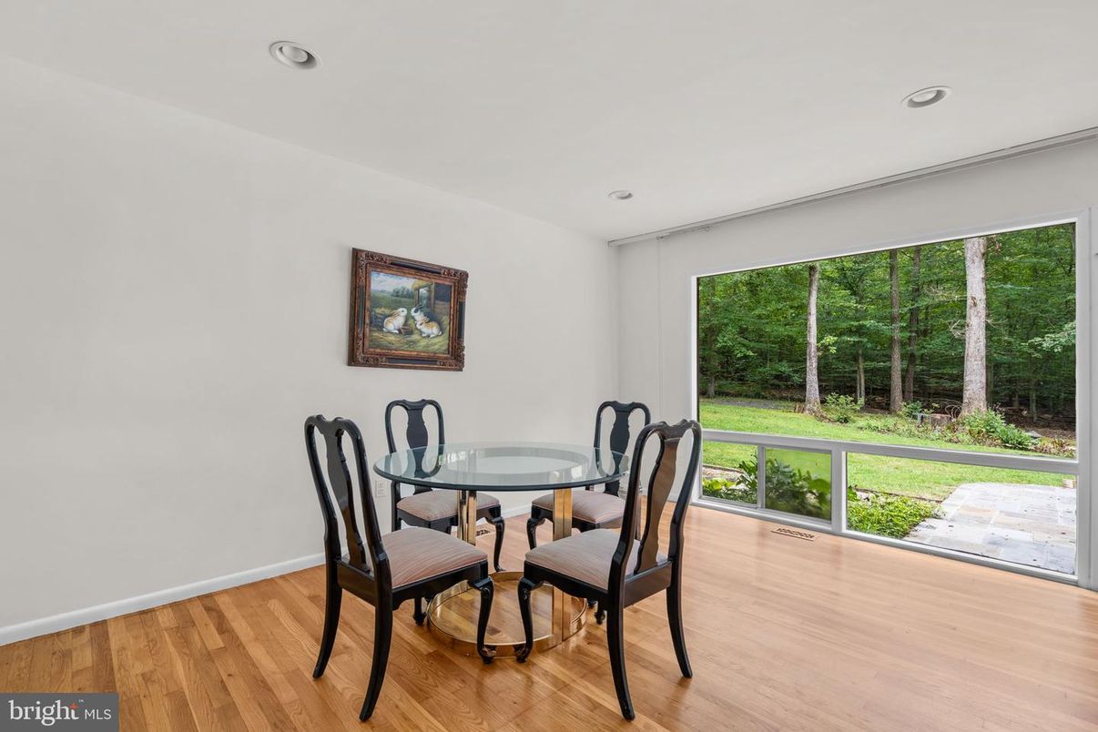 Dining room, Interior, Recessed Lighting, Wood Texture Flooring