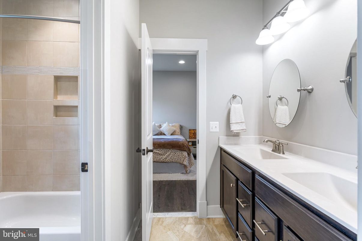 Bathroom, Dual Sink Vanities, Interior, Wood Texture Flooring