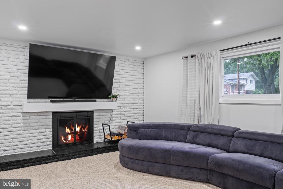 Fireplace, Interior, Living room, Recessed Lighting, Stone Walls