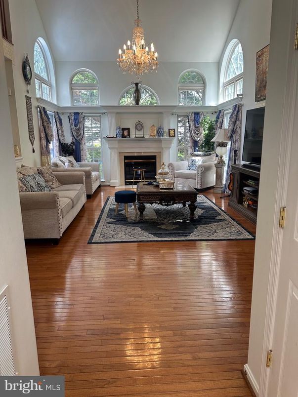 Chandelier, Fireplace, Interior, Living room, Wood Texture Flooring