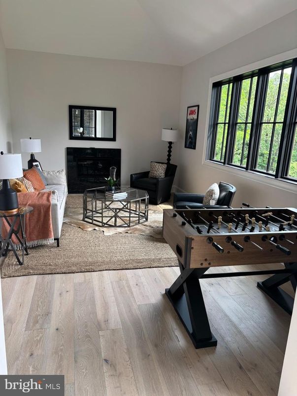 Fireplace, Game Room, Interior, Living room, Wood Texture Flooring