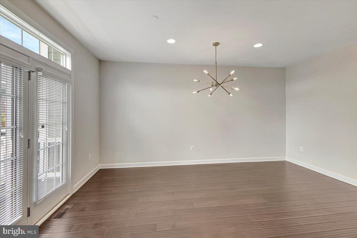 Empty room, Interior, Pendant Lights, Recessed Lighting, Wood Texture Flooring