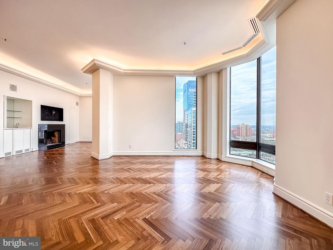 Empty room, Fireplace, Interior, Recessed Lighting, Wood Texture Flooring
