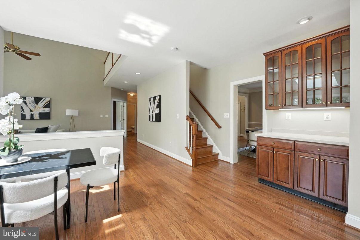 Dining room, Interior, Recessed Lighting, Wood Texture Flooring