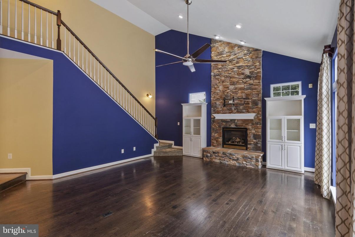 Empty room, Fireplace, Interior, Recessed Lighting, Wood Texture Flooring