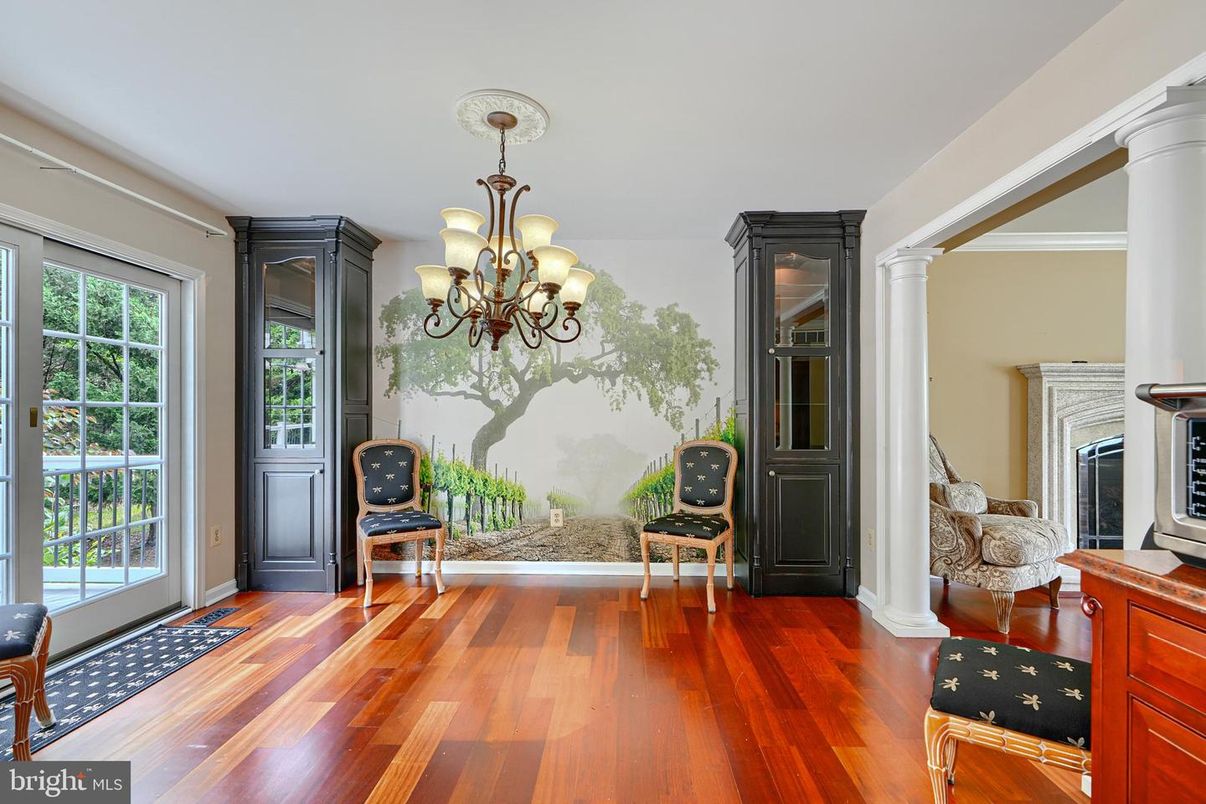 Chandelier, Fireplace, Interior, Wood Texture Flooring
