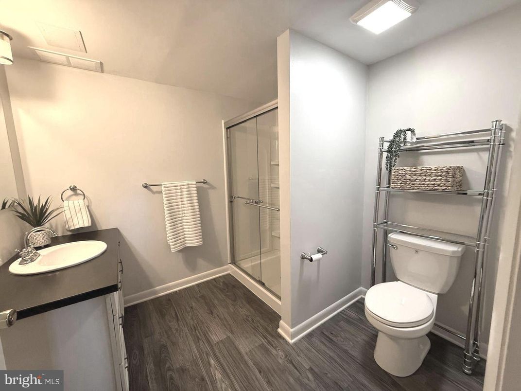 Bathroom, Glass Shower, Interior, Wood Texture Flooring
