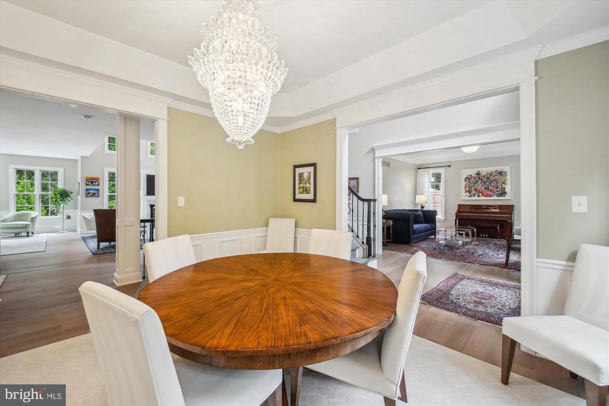 Chandelier, Dining room, Fireplace, Interior, Living room, Wood Texture Flooring