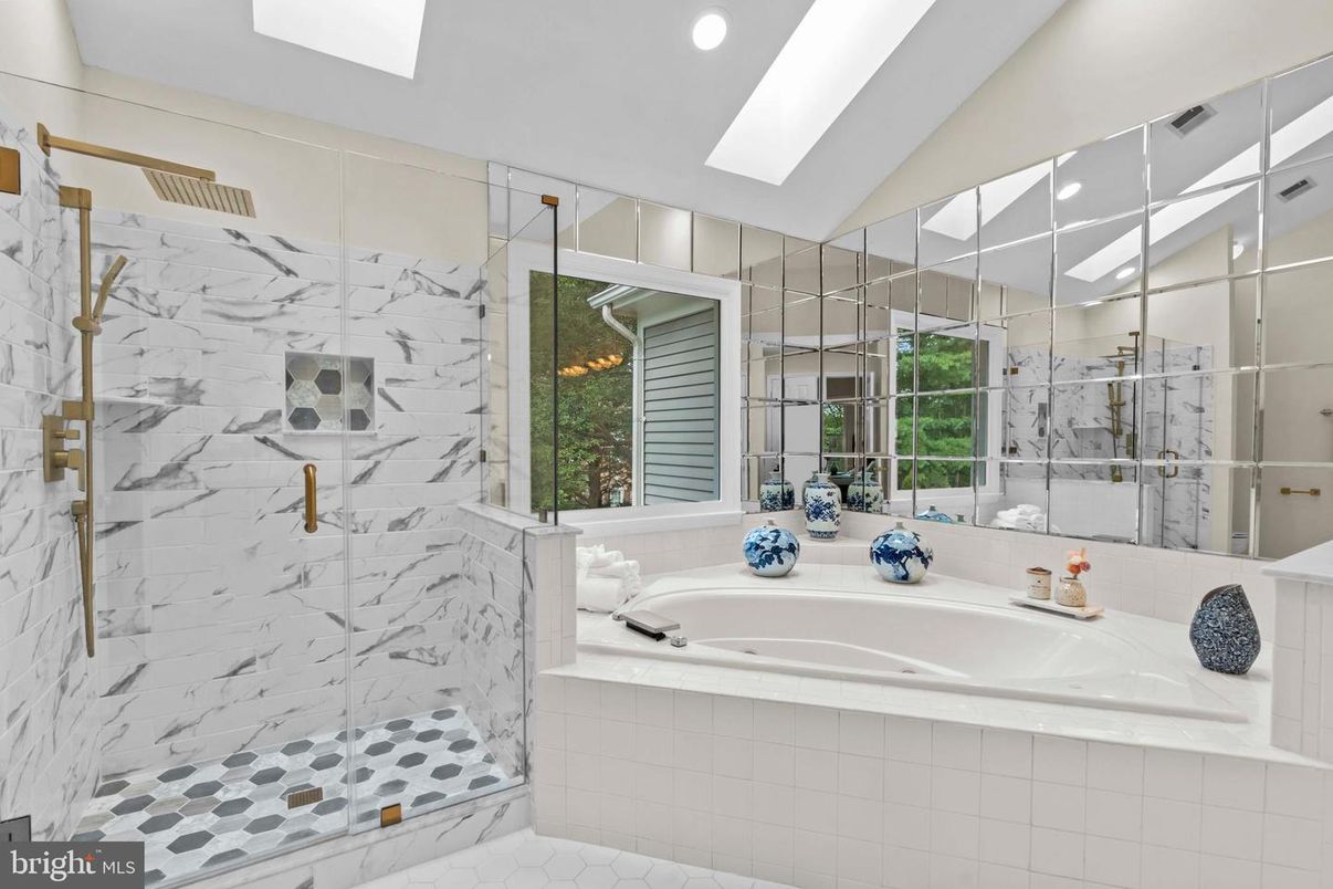 Bathroom, Glass Shower, Interior, Marble Walls, Recessed Lighting