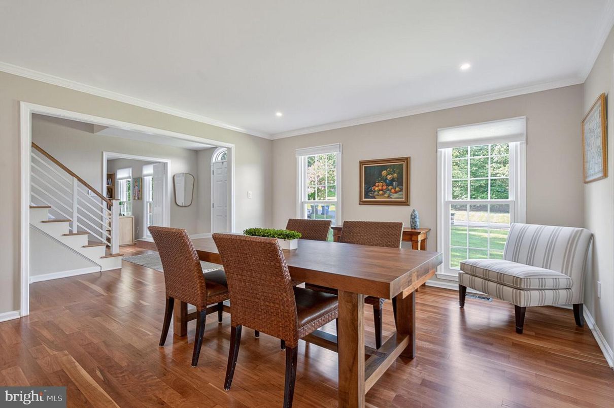 Dining room, Interior, Recessed Lighting, Wood Texture Flooring