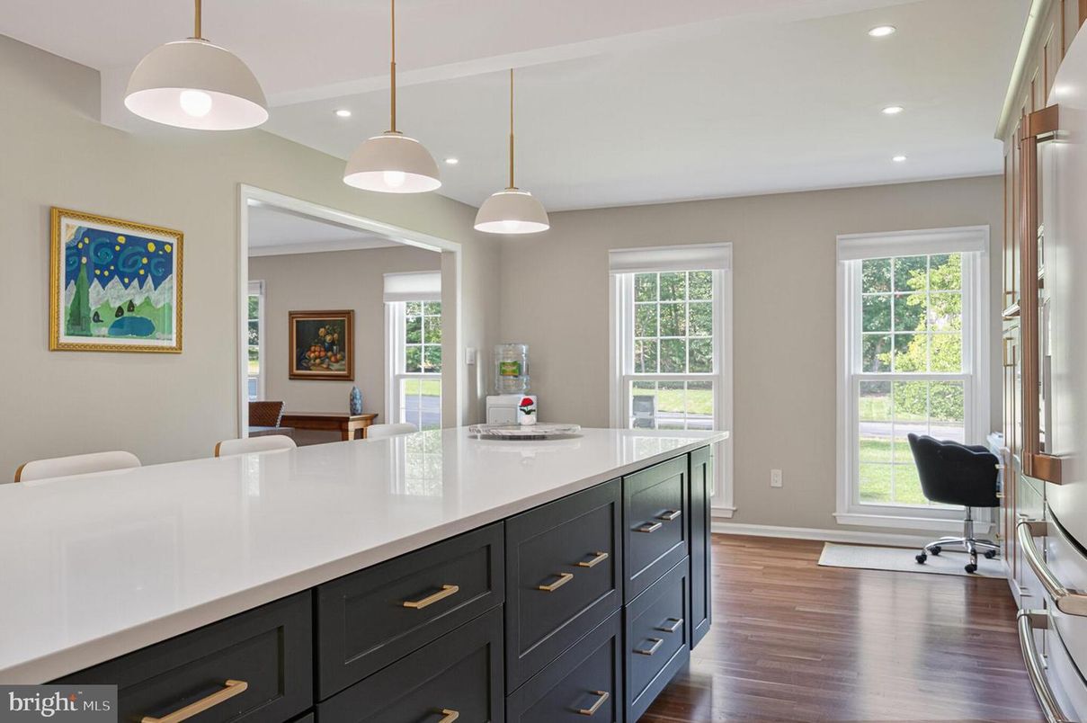 Interior, Kitchen, Pendant Lights, Recessed Lighting, Wood Texture Flooring