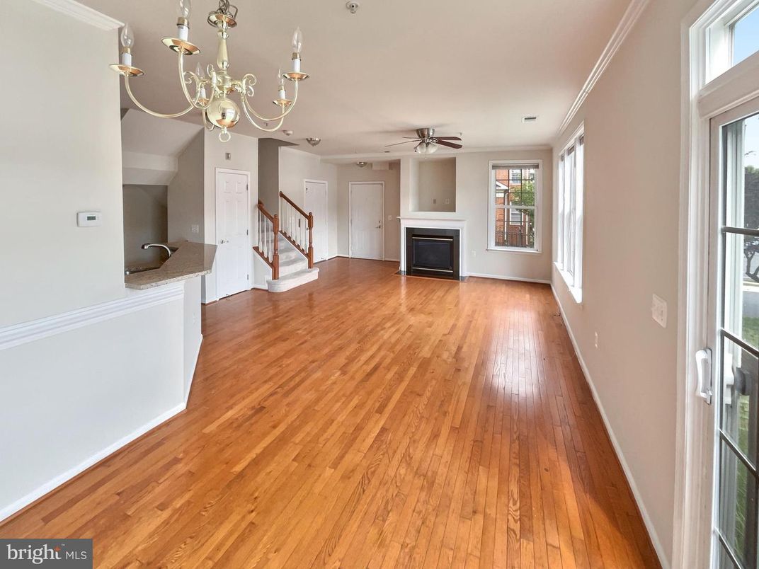 Chandelier, Empty room, Fireplace, Interior, Wood Texture Flooring