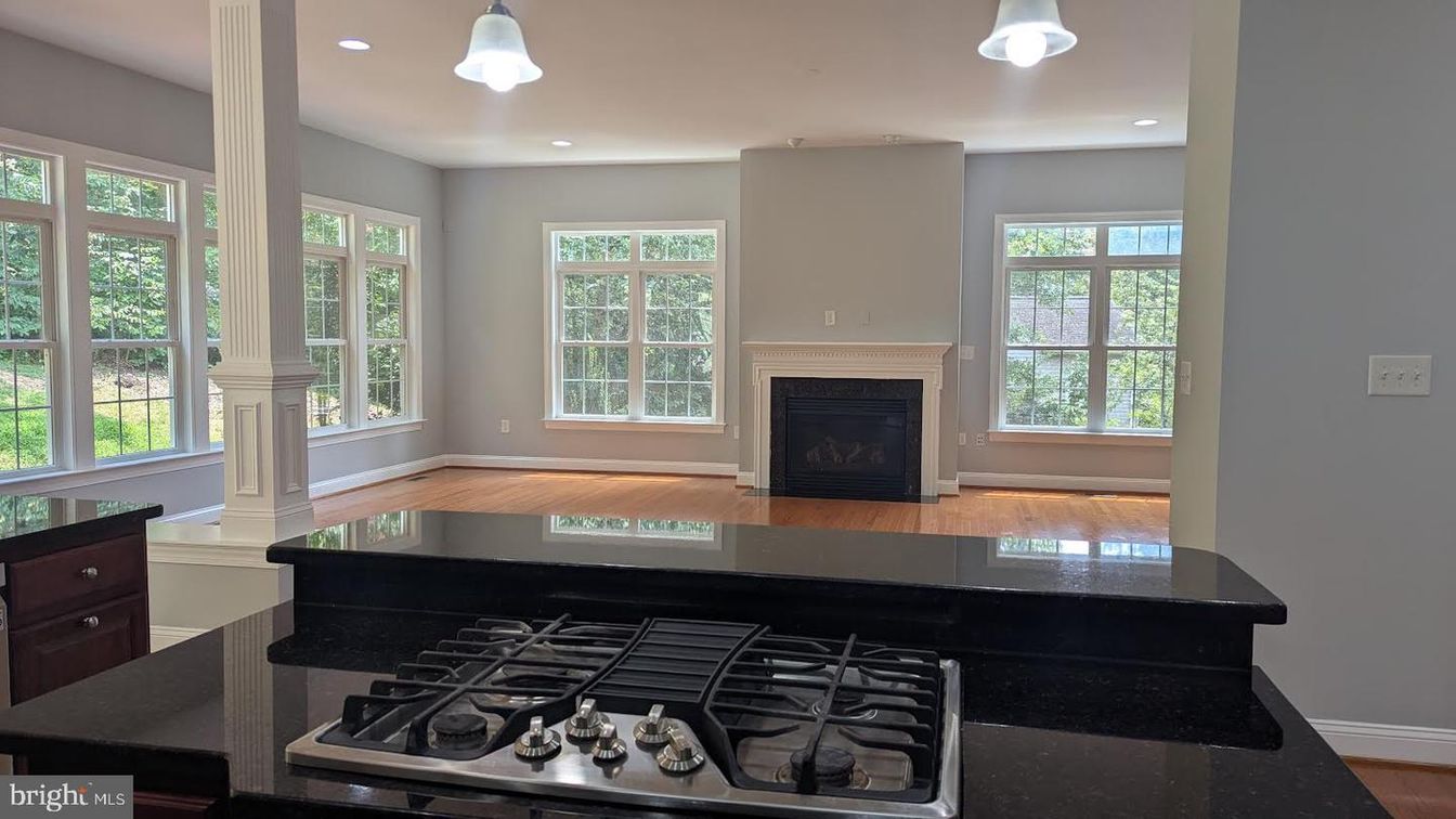 Fireplace, Interior, Kitchen, Pendant Lights, Recessed Lighting, Wood Texture Flooring