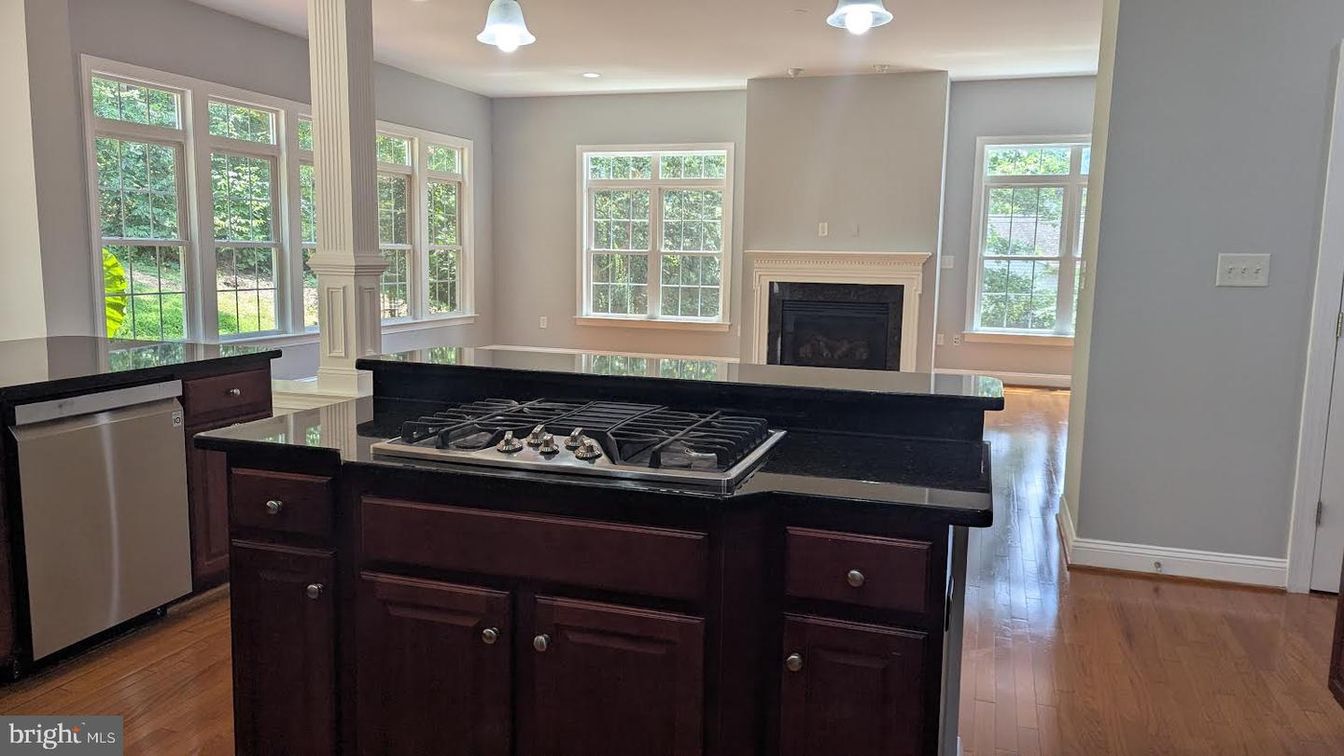 Fireplace, Interior, Kitchen, Recessed Lighting, Wood Texture Flooring