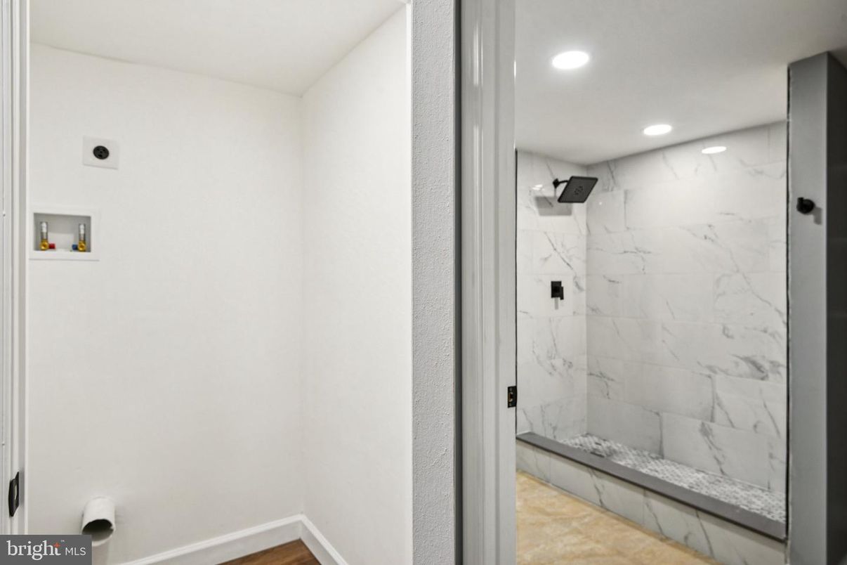 Bathroom, Glass Shower, Interior, Marble Walls, Recessed Lighting