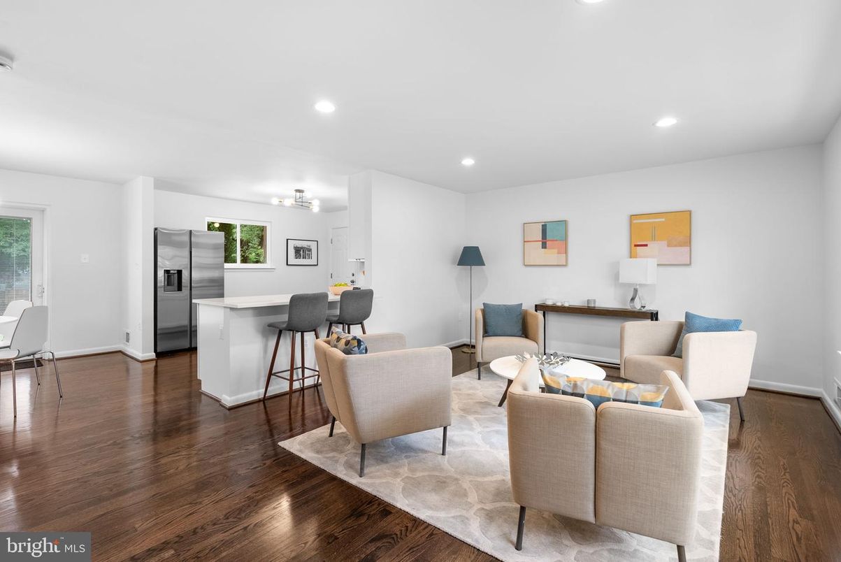 Interior, Kitchen, Living room, Recessed Lighting, Stainless Steel Appliances, Wood Texture Flooring