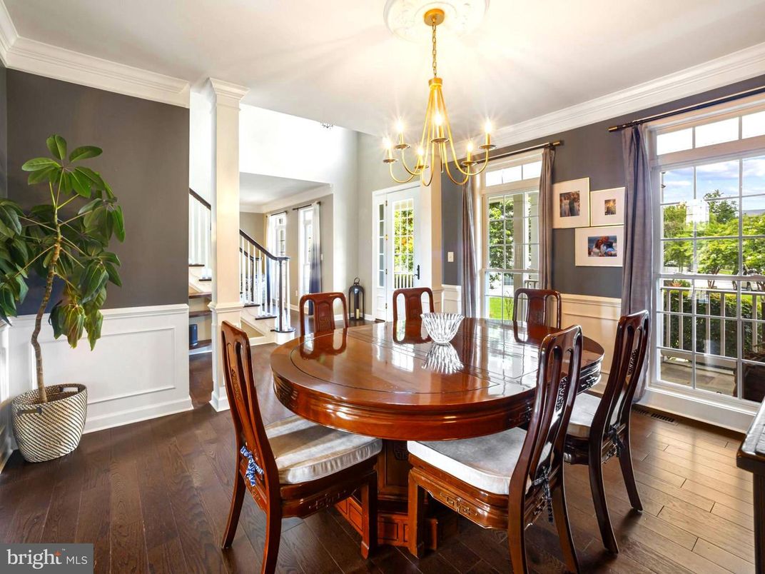 Chandelier, Dining room, Interior, Wood Texture Flooring