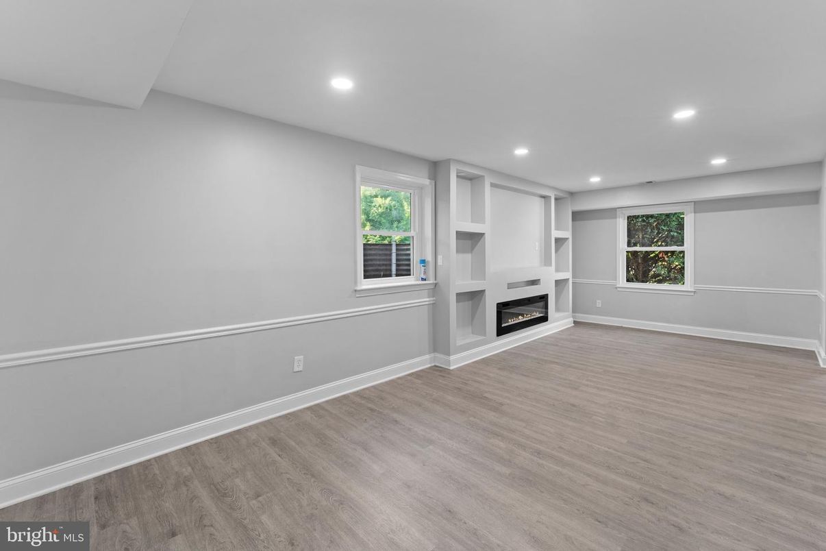 Empty room, Fireplace, Interior, Recessed Lighting, Wood Texture Flooring