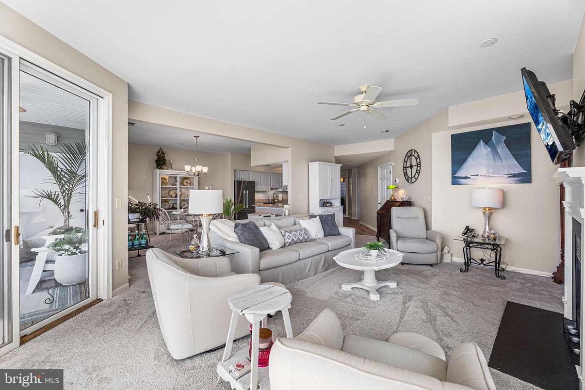 Chandelier, Dining room, Fireplace, Interior, Kitchen, Living room, Pendant Lights, Recessed Lighting