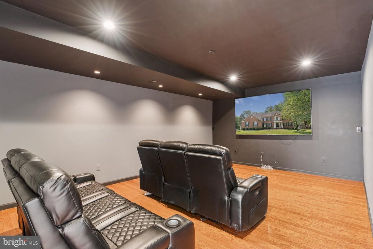Home Theatre Room, Interior, Projection Screen, Recessed Lighting, Theatre Room, Wood Texture Flooring