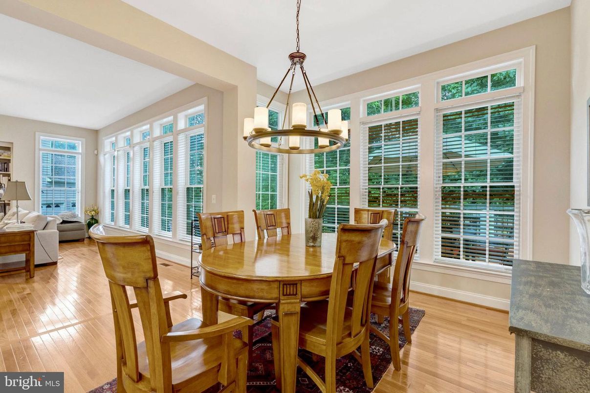 Dining room, Interior, Pendant Lights, Wood Texture Flooring