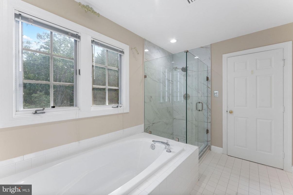 Bathroom, Glass Shower, Interior, Marble Walls, Recessed Lighting