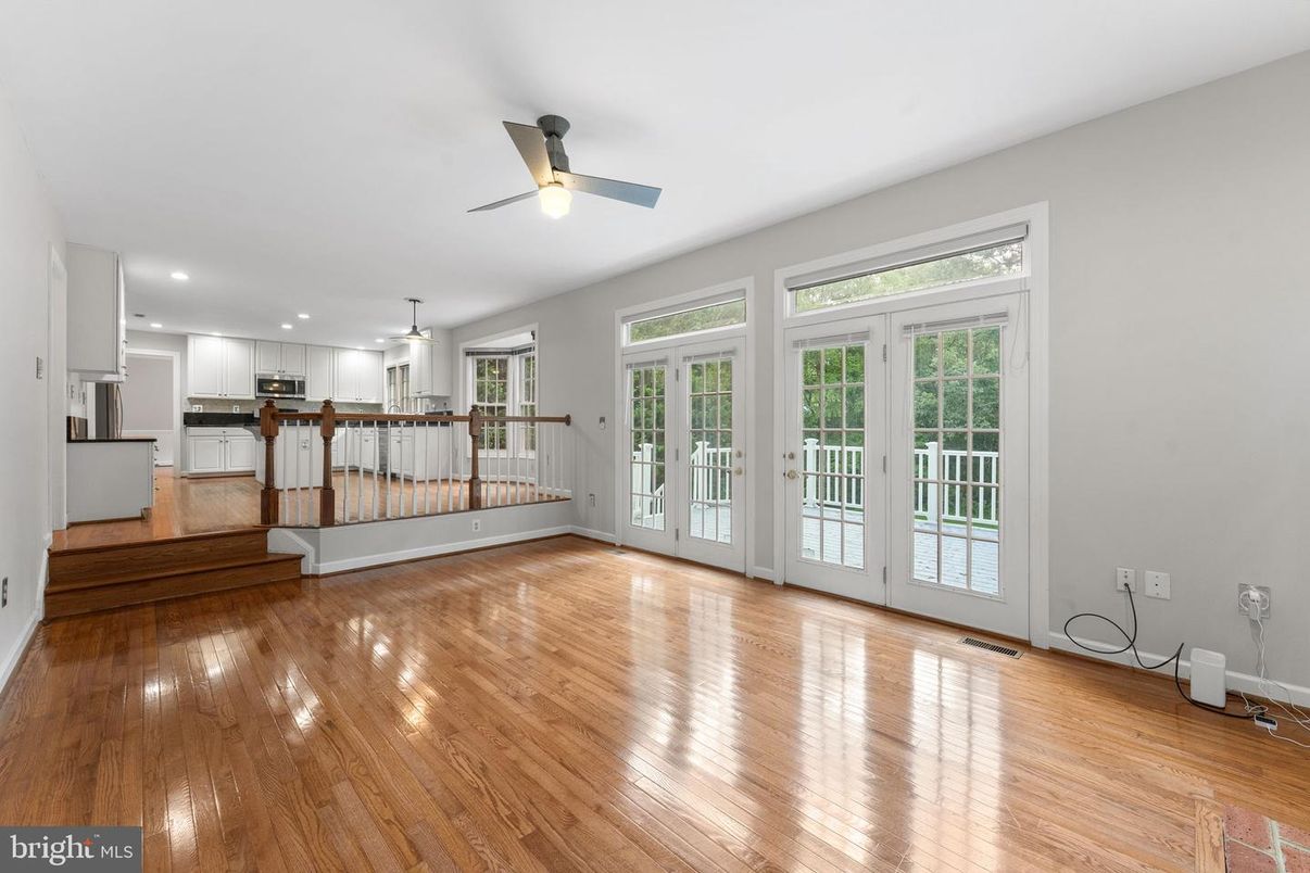 Empty room, Interior, Kitchen, Pendant Lights, Recessed Lighting, Wood Texture Flooring