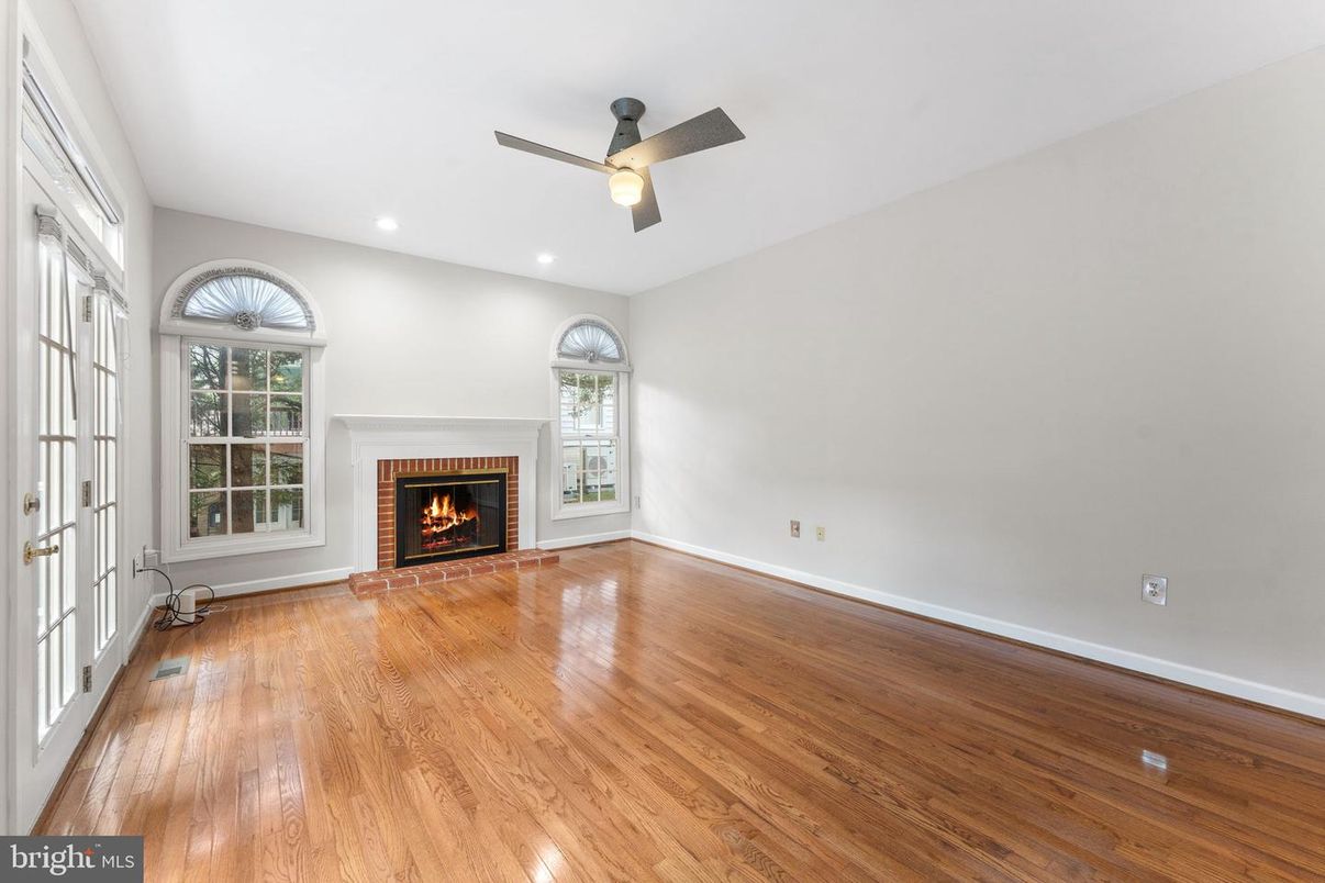 Empty room, Fireplace, Interior, Recessed Lighting, Wood Texture Flooring