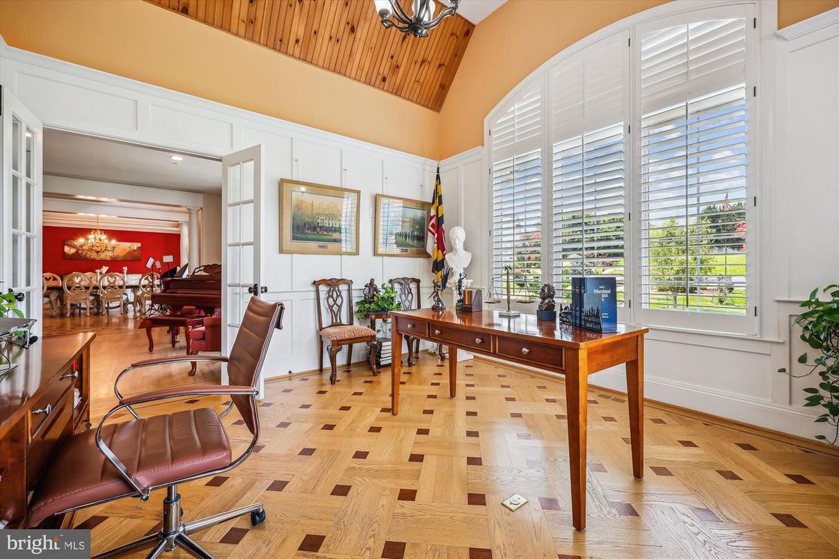 Chandelier, Home Office, Interior, Pendant Lights, Piano, Wood Texture Flooring