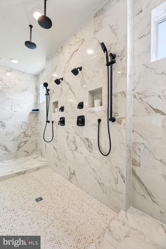 Bathroom, Glass Shower, Interior, Marble Walls, Recessed Lighting