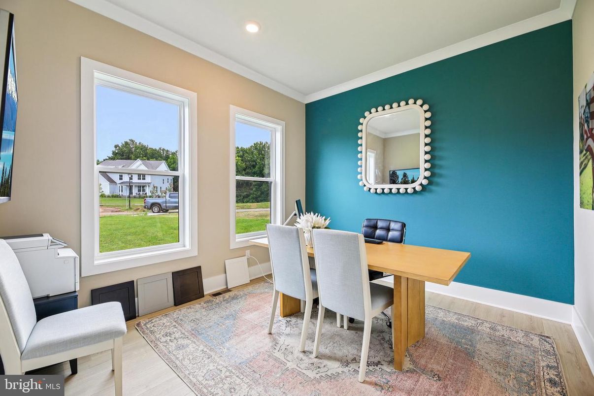 Dining room, Interior, Recessed Lighting, Wood Texture Flooring