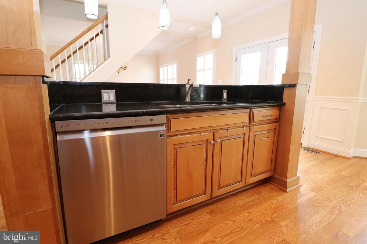 Interior, Kitchen, Pendant Lights, Stainless Steel Appliances, Wood Texture Flooring