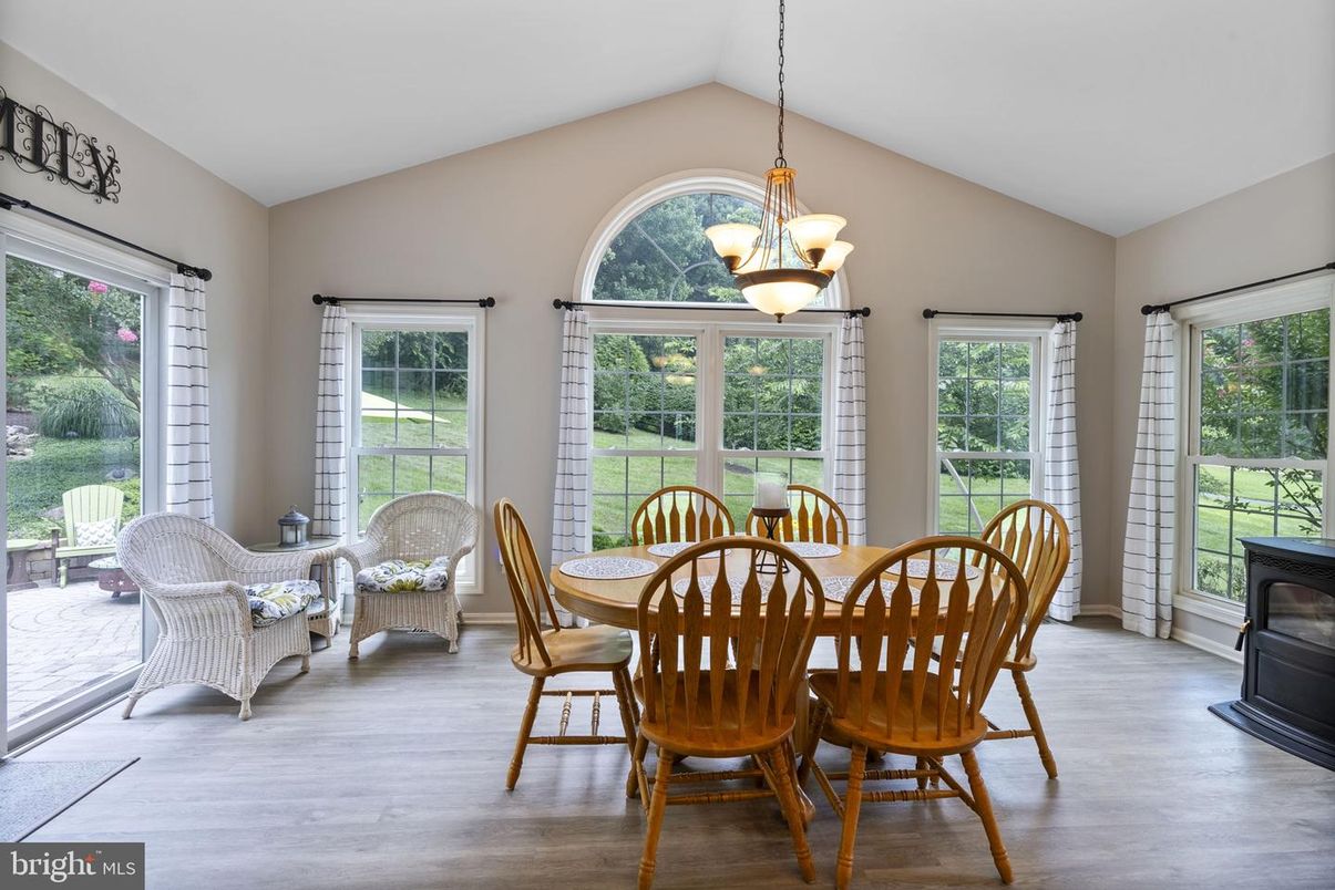 Dining room, Interior, Pendant Lights, Wood Texture Flooring