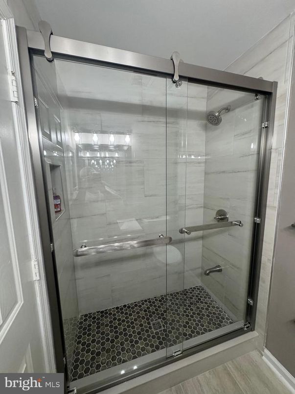 Bathroom, Glass Shower, Interior, Wood Texture Flooring