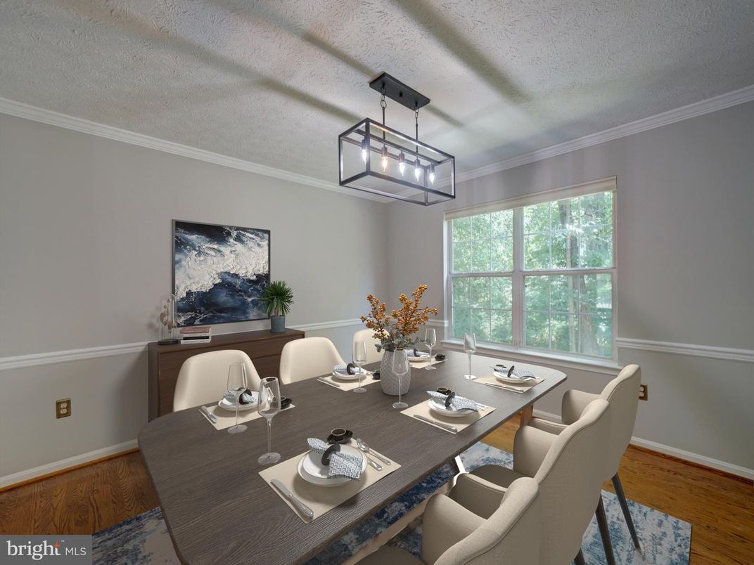 Dining room, Interior, Pendant Lights, Wood Texture Flooring