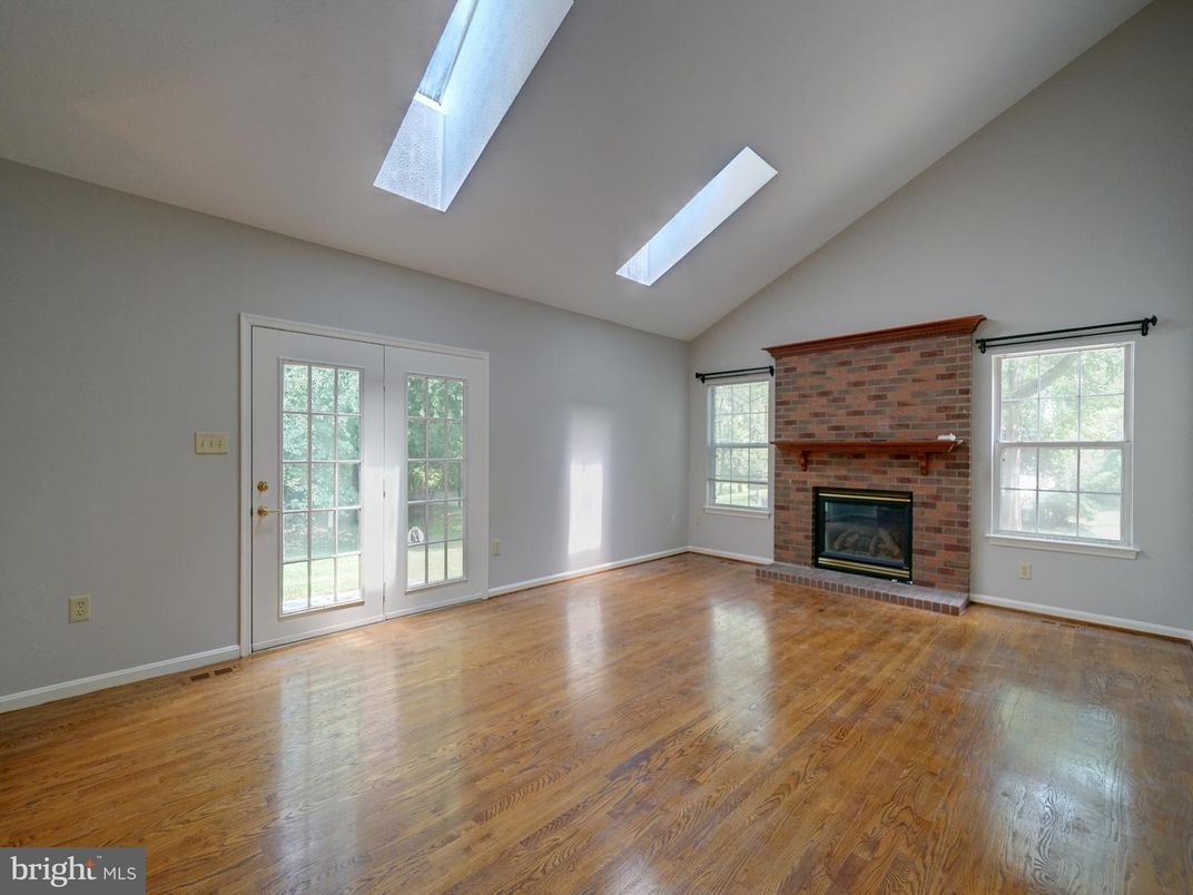 Empty room, Fireplace, Interior, Stone Walls, Wood Texture Flooring