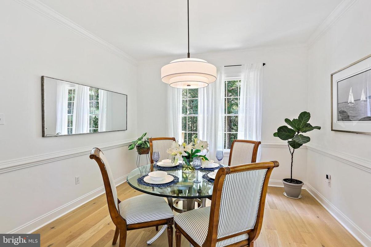 Dining room, Interior, Pendant Lights, Wood Texture Flooring
