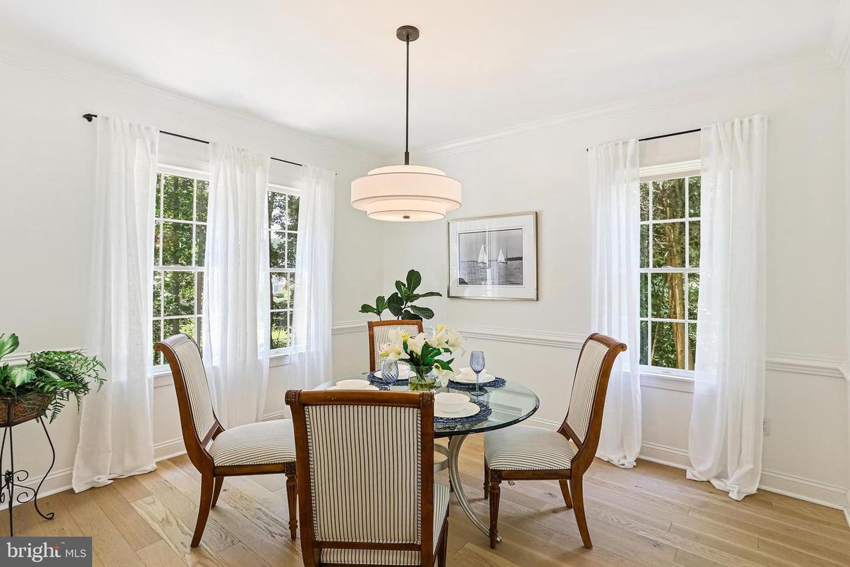 Dining room, Interior, Pendant Lights, Wood Texture Flooring