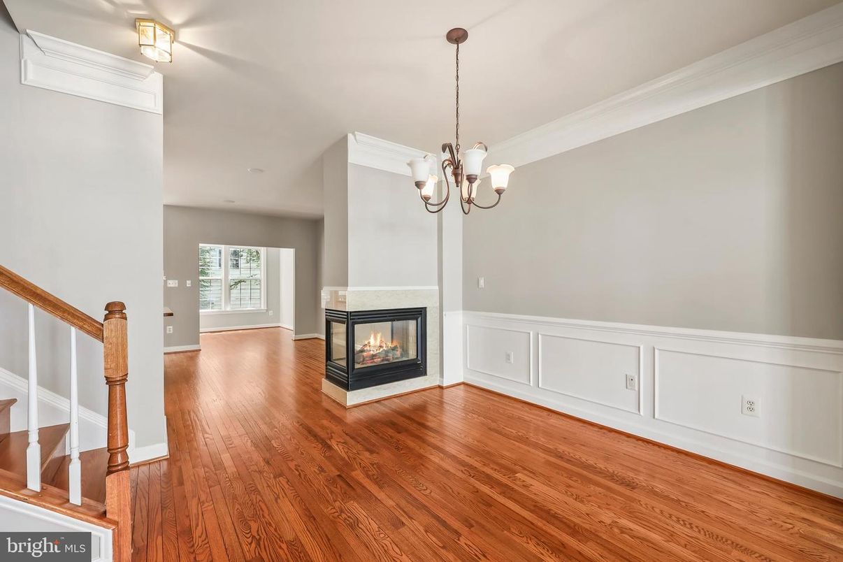 Chandelier, Empty room, Fireplace, Interior, Wood Texture Flooring